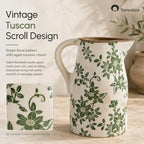 Tuscan Ceramic Vase for Home Decor,Green and Beige Pitcher Vases for Flower - Image 3