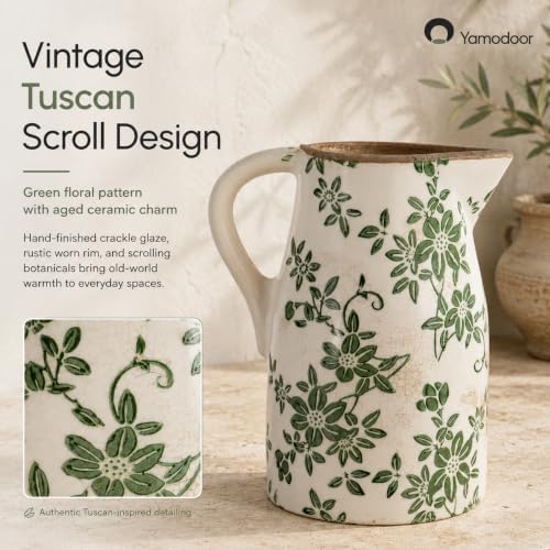 Tuscan Ceramic Vase for Home Decor,Green and Beige Pitcher Vases for Flower - Image 3