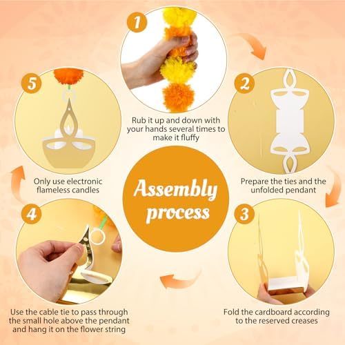 Norme 12 Pcs Marigold Garland 2.6 ft Long Strands Artificial Marigold Flowers Garland with Pendant Flower String Indian Diwali Decorations for Pooja Indian Wedding Dia De Los Muertos(Orange Yellow) - Image 3