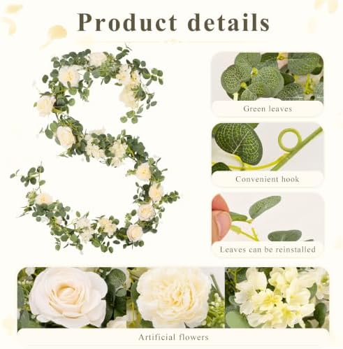 Findosom Total 12.4Ft Artificial Flowers Garlands for Decoration, Champagne - Image 7