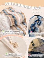 Boho Chenille Tufted Couch Throw Pillow Covers 18x18 Inch Set of 2 Farmhouse Striped Decorative Pillow Covers Accent Neutral Pillowcase Caramel Brown Blue Cushion Cover for Livingroom Sofa Bed - Image 5