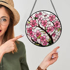 Pink Cherry Blossoms Stained Glass Window Hanging Suncatcher Gifts 12" - Image 4