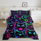 Erosebridal Cartoon Cat Bedding, Black Cat Comforter Set for Kids Girls Boys Teens, Ombre Glowing Neon Stars Down Comforter, Kawaii Kitten Duvet Insert, Gradient Galaxy Quilt, Queen - Image 2