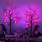Halloween Decorations Indoor 2 Pack 24 Inch Black Halloween Tree with 48 Orange Purple Led Lights, Timer/USB/Battery Operated Lighted Tabletop Spooky Tree for Table Home Office Party Decor by Envotek