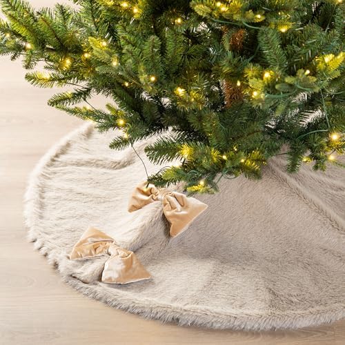 Glitzhome 48" D Reversible Christmas Tree Skirt, Large Faux Fox Fur/Korean Fleece Xmas Tree Skirt Mat for Christmas Home Party Holiday New Year Decorations by Glitzhome