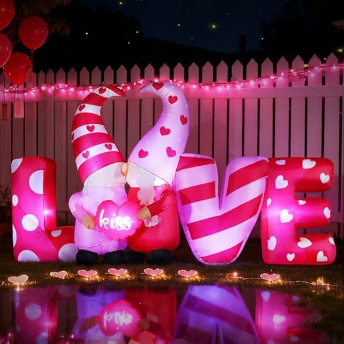 DomKom 8ft Long Valentines Day Decorations, Love Inflatable with Kissing Gnomes Blow Up Build-in Led Lights for Valentine Wedding Party Garden Yard Lawn Décor - Image 4