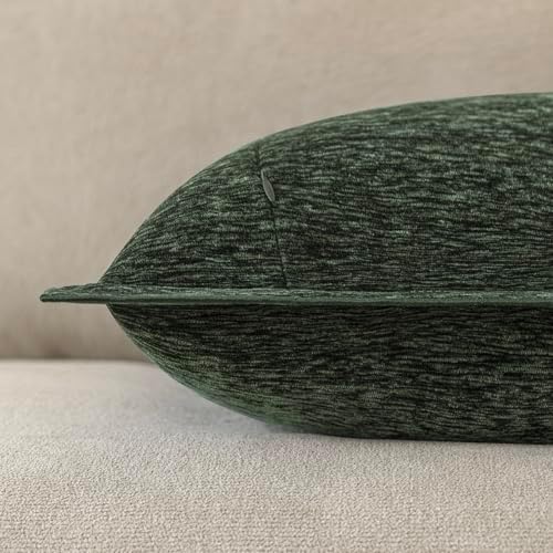 Decorative Chenille Luxury Throw Pillow Covers with Wide Edge, Textured Solid Pillowcases, Soft Velvet Cushion Cover Home Décor for Couch Sofa Chair Bed,20×20 Inch, Set of 2, Pine Green - Image 7