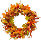 24” Fall Wreaths for Front Door, Autumn Wreath with Leaves, Bumpkins, Berries and Sunflowers for Fall Garland Thanksgiving Day Halloween Indoor Outdoor Wall Home Decor by UdoulaFlowersforLife