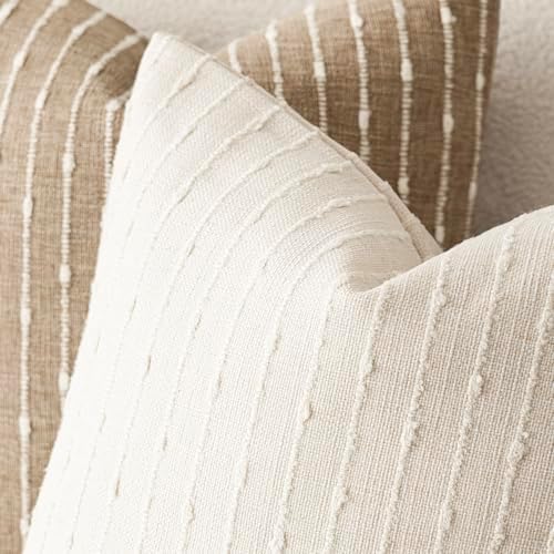 Foindtower Decorative Striped Boucle Throw Pillow Covers 24x24 Cream White - Image 4