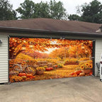 13X6Ft Fall Garage Door Banner Autumn Pumpkin Hanging Backdrop Hay Leaves Door Cover Fall Thanksgiving Wall Decorations Photo Background for Home Party Outdoor Yard Holiday - Image 4