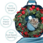 Wreath Storage Bag Wreath Storage Container Christmas Wreath Storage Bag with Interior Pockets Dual Zipper and Handles - 24"" Premium Wreath Storage Organizer Box, 30x7inch, Blue - Image 2