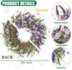Sggvecsy Purple Daisy Wreath 24 Inch Spring Summer Wreath with Fake Silk Floral Green Eucalyptus Leaves and Lavender for Front Door Window Wall Wedding Farmhouse Festival Decor - Image 7