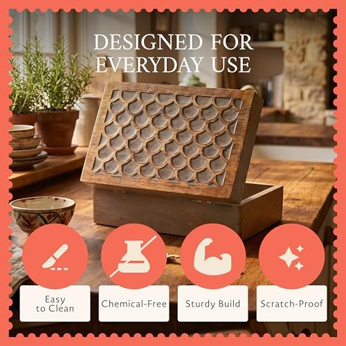 Mela Artisans Scallop Wood Box - Light Burnt Grey, 9x6 in - Image 3
