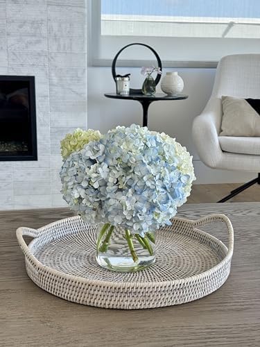 KOUBOO La Jolla Rattan Serving Tray with Handles, White, Ottoman Tray - Image 5