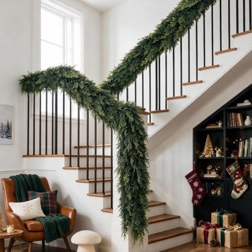 15FT Christmas Cedar Garland, Realistic Artificial Pine Greenery Garland with Flexible Wired Branches, Faux Holiday Garland for Mantle, Fireplace, Staircase, Table, Door, Indoor Outdoor Winter Decor - Image 5