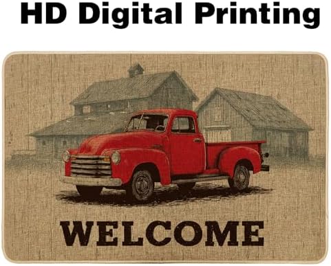 Vintage Red Truck Doormat, Farmhouse Outdoor & Indoor Entrance Decor, Seasonal Welcome Mat for Autumn & Holidays, Non-Slip Rubber Dust Absorbent Features 29x17 Inch - Image 7