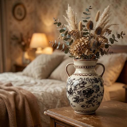 EFISPSS Ceramic Vintage Vase,Chinoiserie Rustic Farmhouse Floral Spring Decor for Home Decor Living Room Fireplace Office, Grey - Image 6