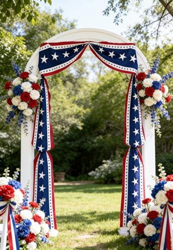 1Pcs 20 Ft Patriotic Bunting with 250 Stars, Red White Blue American Flag Banner for 4th of July, Independence Day, Memorial Day, Outdoor Indoor Door Porch Garden Decorations - Image 5