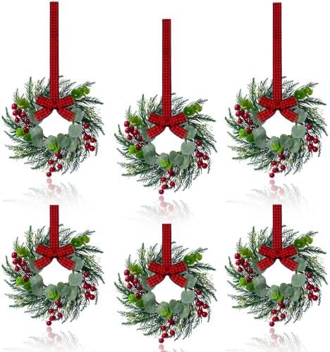6Pcs 10 Inch Mini Christmas Wreaths for Kitchen Cabinets Window Indoor by JUSTOTRY