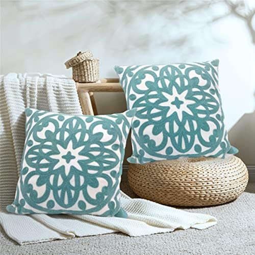 Alysheer Embroidered Decorative Throw Pillow Cover 18"x 18" Set of 2, Aqua by Alysheer