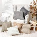 Mixweer 6 Pcs Neutral Faux Fur Plush Throw Pillow Covers 18x18 Inch - Image 2