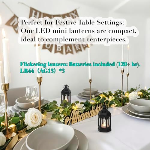 Mini Moroccan Lanterns with Flicker LED Candles Set of 12, Black Vintage Decorative Hanging Lanterns for Ramadan Decorations, Christmas, Halloween, Wedding Decor, Party, Table Centerpiece - Image 3