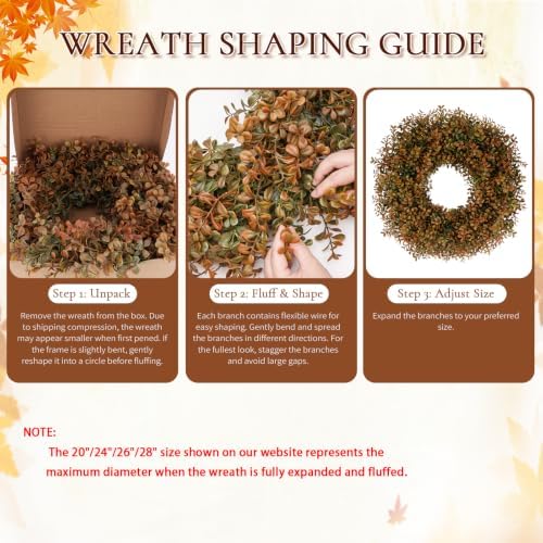 26 Inch Fall Wreath for Front Door, Artificial Boxwood Thanksgiving Decor - Image 7