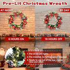 16 Inchs Christmas Wreath, Pre-Lit Artificial Christmas Door Wreath - Image 4
