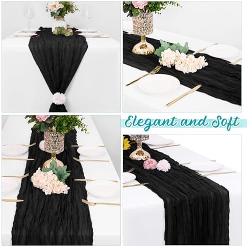 16 Pack Black Cheesecloth Table Runners 20x120 Inch Gauze Table Runner Cheese Cloth 10FT Black Table Runner Rustic Sheer Runner for Wedding Baby Shower Birthday Party Table Decor - Image 4