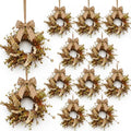 12 Pcs Small Fall Hanging Wreaths with Artificial Autumn Eucalyptus Greenery White Buds Beige Spikes Mini Cabinet Wreath for Home Table Centerpieces Kitchen Farmhouse Thanksgiving Party Decor by EYNDYN