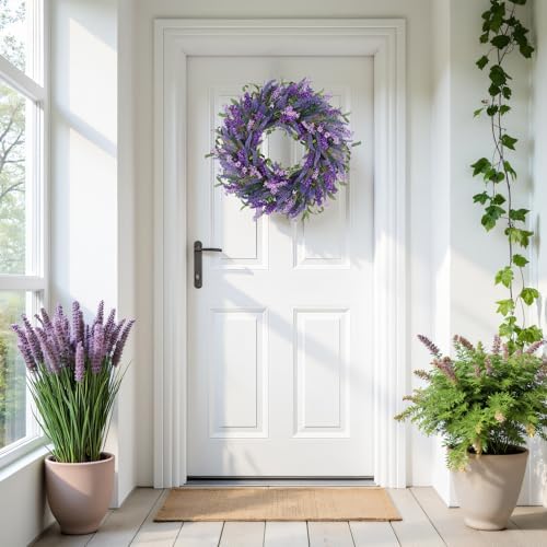 LOKEISNA Purple Lavender Door Wreath, 24 Inch Summer Wreaths for Front Door Outside, Handmade Romantic and Elegant Wreath Décor Gift for Home Wedding - Image 6