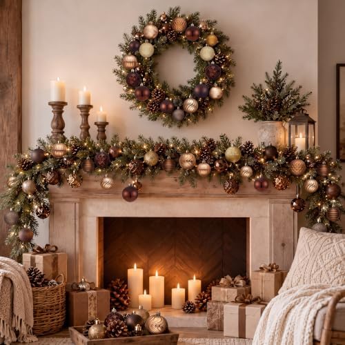 Lunmon 64 Pcs Christmas Ball Ornaments Bronze Copper Brown Gold Xmas Bulbs - Image 4