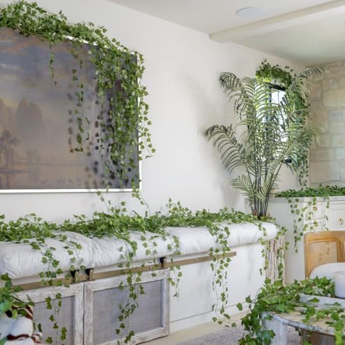 CQURE 140 Pack 980Ft Artificial Ivy Garland,Ivy Garland Fake Vines UV Resistant Green Leaves Fake Plants Hanging Vines for Home Kitchen Wedding Party Garden Wall Room Decor - Image 2