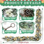 6FT Christmas Garland with Lights, Christmas Decorations Indoor Outdoor Pre-lit Artificial Pine Garland with Battery Operated Timer, Home Holiday Decor Flocked Garland for Mantel Window Stairs Wall - Image 3