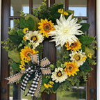 CYANBLOOM 24 Inch Summer Front Door Wreath – Modern Farmhouse Cream White & Yellow Sunflower Dahlia Wreath with Buffalo Plaid Bow, Outdoor Porch Wall Decor All Season, Housewarming Wedding Gift by Unknown