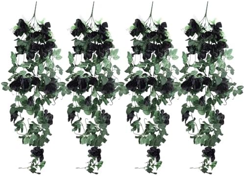 RECUTMS 4PCS Artificial Black Rose Fake Hanging Flowers Halloween Garland by RECUTMS