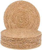 GENMOUS Woven Placemats Set of 12, 13.5" Round Placemats Natural Water Hyacinth Boho Placemat,Farmhouse Rattan Chargers for Dinner Plates,Rustic Braided Wicker Table Mats for Dining Table,Home,Wedding by GenMousCo