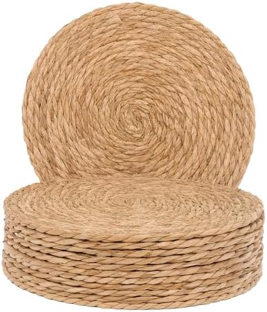 GENMOUS Woven Placemats Set of 12, 13.5" Round Placemats Natural Water Hyacinth Boho Placemat,Farmhouse Rattan Chargers for Dinner Plates,Rustic Braided Wicker Table Mats for Dining Table,Home,Wedding by GenMousCo