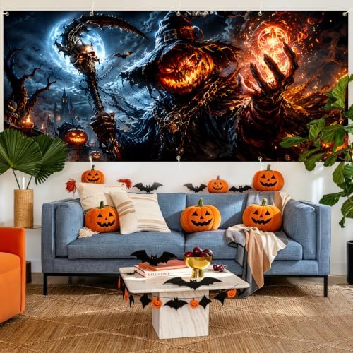 Halloween Garage Door Banner 7x16ft, Gothic Pumpkin Reaper Wizard - Image 7
