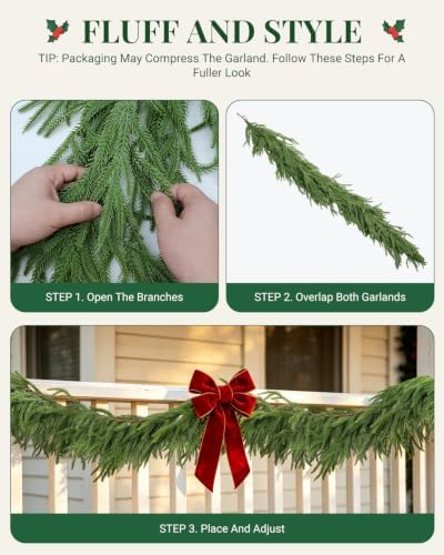 2 Pack 6 FT Norfolk Pine Garlands, Real Touch Christmas Decor - Image 3