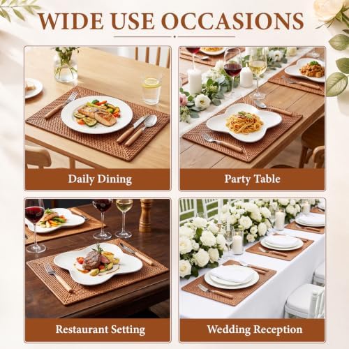 4 Pack Rectangular Rattan Placemats, Natural Woven 19 X 14 Inch - Image 4