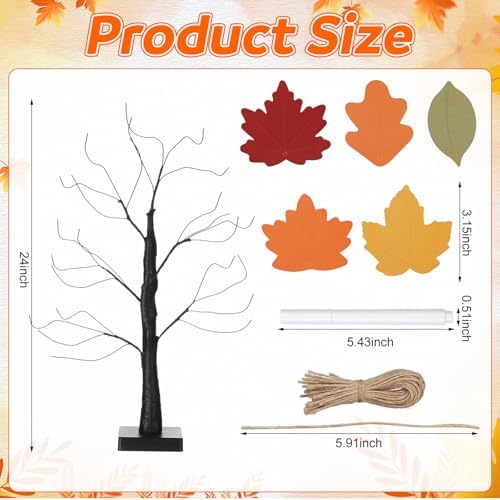 Briwooody 24” Thanksgiving Gratitude Tree with Leaves Kit Seasonal Holiday Decoration with Writing Pen Hemp Rope DIY Fall Decorations Craft Kit for Autumn Home Desktop Thanksgiving Decor(Classic) - Image 2