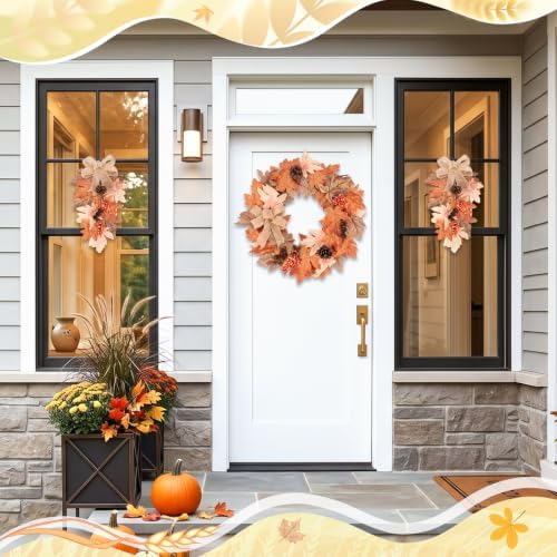 Fall Teardrop Swag Wreath, 3 Pack, 22" Artificial Autumn - Image 3