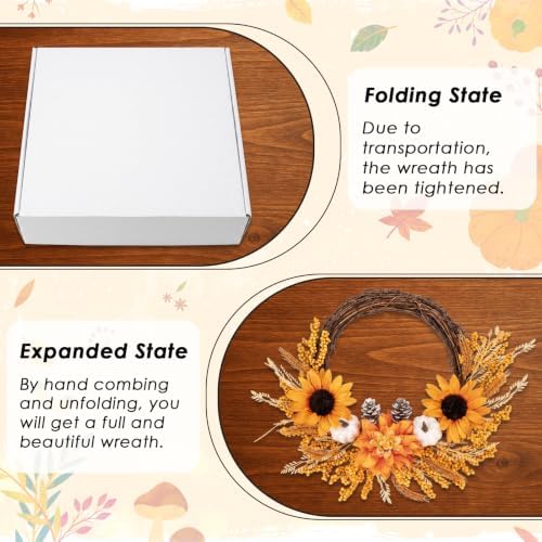 Fall Wreaths, 2 Pack, 20" Front Door Decor, Artificial Sunflower Pumpkin - Image 6
