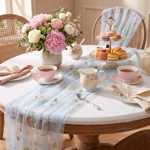 Flower Tulle Table Runner Gauze Centerpieces 10ft Embroidery Spring Lace - Image 2
