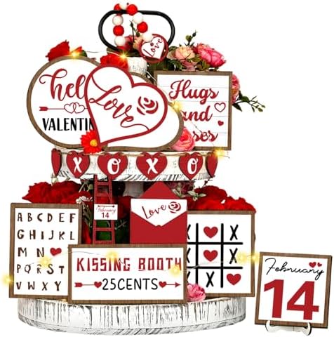 14 Pcs Halloween Tiered Tray Decor Set, Gnome Wood Table Signs (Heart) by Unknown