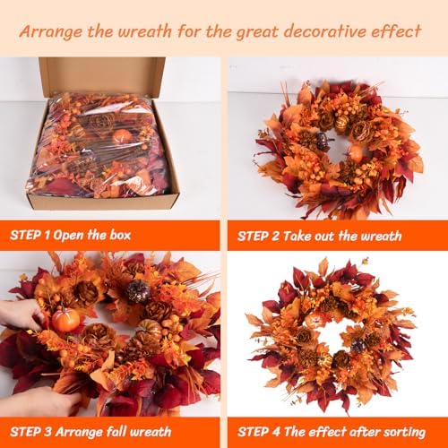 Artificial Fall Eucalyptus Wreath for Front Door with Pumpkin Berries 22" Autumn Wreath Fall Flowers Outdoor Wreaths for Home Proch Indoor Farmhouse Thanksgiving Wall Window Festival Decor - Image 4