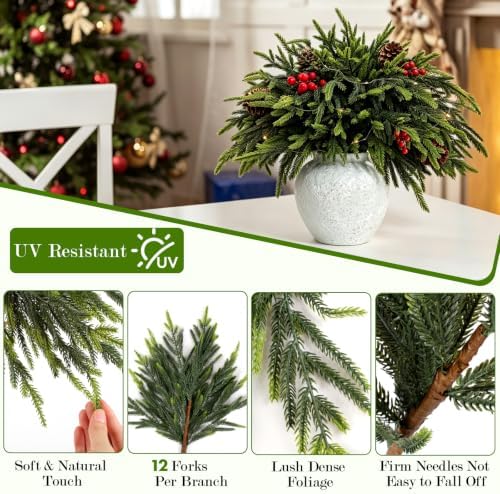 YGSEPCC 20Pcs 23" Christmas Decorations Norfolk Pine Branches with Lights - Image 3