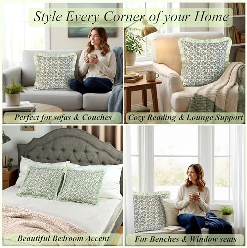 Ridhi Bloom Bubbles Floral Block Print Throw Pillow Covers 24x24 Inch - Image 5