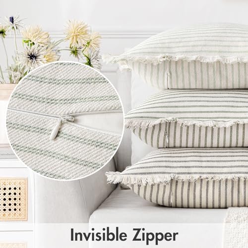 MIULEE Sage Green Striped Decorative Throw Pillow Covers, 18x18 - Image 3